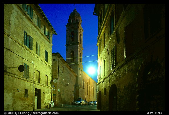 Street and church at dawn. Siena, Tuscany, Italy (color)