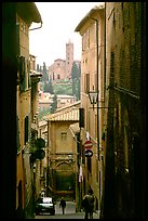 Narrow street with church in background. Siena, Tuscany, Italy ( color)