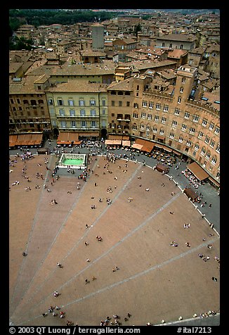 Section of medieval Piazza Del Campo seen from Torre del Mangia. Siena, Tuscany, Italy (color)