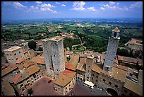 Plazza and towers  seen from Torre Grossa. San Gimignano, Tuscany, Italy ( color)