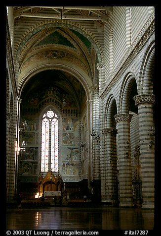 Interior and main nave of Cathedral (Duomo). Orvieto, Umbria