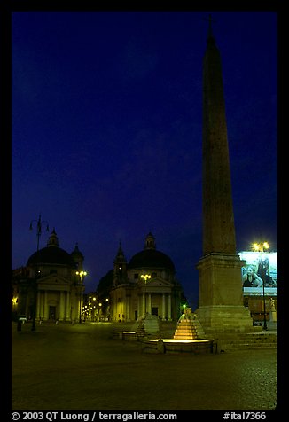 Obelisk in Piazza Del Popolo at night. Rome, Lazio, Italy