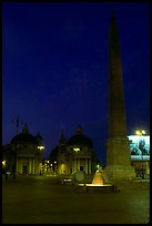 Obelisk in Piazza Del Popolo at night. Rome, Lazio, Italy (color)
