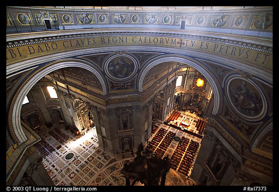 Interior of Basilica San Pietro (Saint Peter) seen from the Dome. Vatican City (color)
