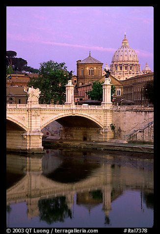 Ponte Sant'Angelo and Basilica San Pietro, sunrise. Vatican City (color)