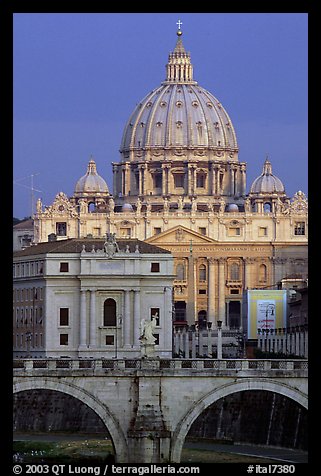 Bridge Sant'Angelo and Basilic Saint Peter, sunrise. Vatican City (color)