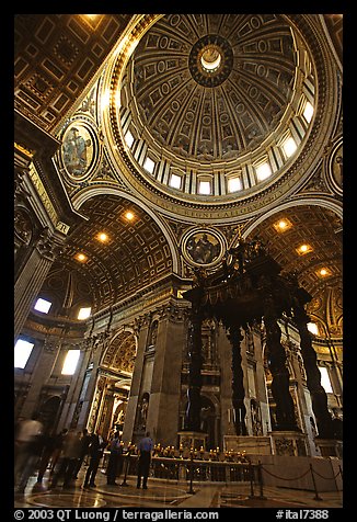 Baldachino, Bernini's baroque canopy stands above St Peter's tomb. Vatican City