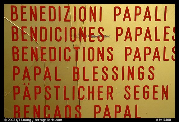 Papal Blessings sign in many languages. Vatican City