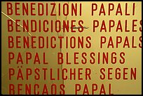 Papal Blessings sign in many languages. Vatican City (color)