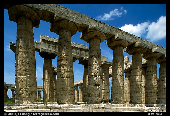 Columns of Greek Temple of Neptune. Campania, Italy (color)