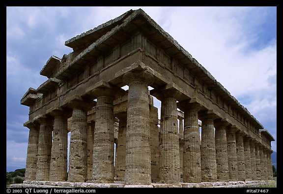 Temple of Neptune, the largest and best preserved of the three temples. Campania, Italy (color)