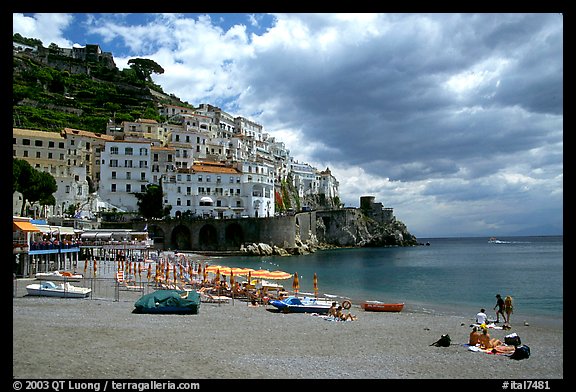Beach and houses,  Amalfi. Amalfi Coast, Campania, Italy