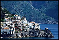 Houses built on a rocky promontory in Amalfi. Amalfi Coast, Campania, Italy ( color)