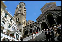 Flight of stairs and ornate Duomo Sant'Andrea, Amalfi. Amalfi Coast, Campania, Italy