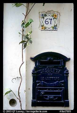 Mailbox and street number, Positano. Amalfi Coast, Campania, Italy
