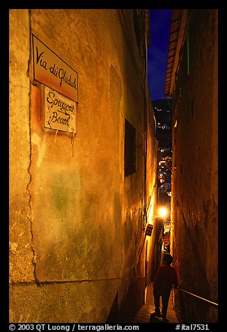 Narrow stairway at night, Positano. Amalfi Coast, Campania, Italy (color)