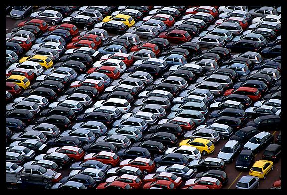 Rows of cars in transit at Salerno port. Amalfi Coast, Campania, Italy (color)