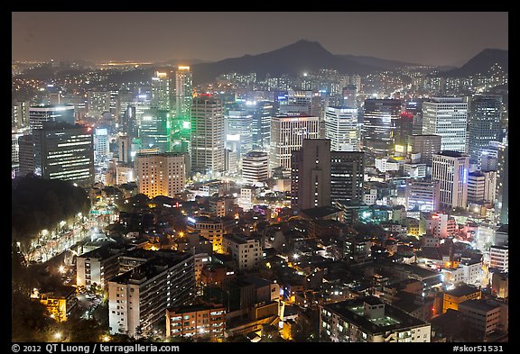 Elevated view of Jung Gu high-rises from Namsan. Seoul, South Korea (color)