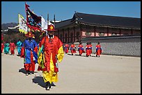 Royal guards marching, Gyeongbokgung palace. Seoul, South Korea
