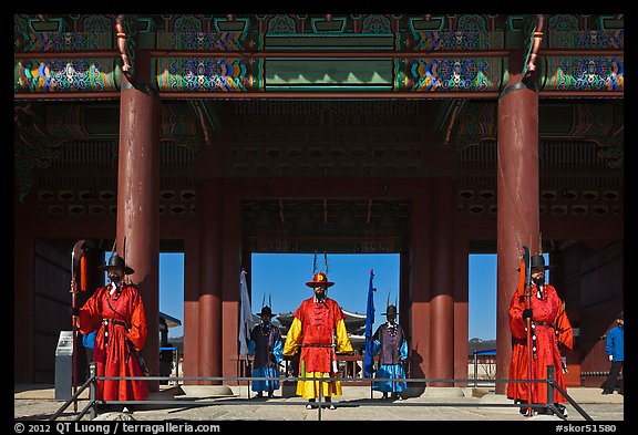 Guards at Heugnyemun gate, Gyeongbokgung. Seoul, South Korea (color)
