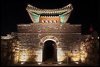 Seonamammun gate by night, Suwon Hwaseong Fortress. South Korea (color)