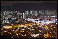 Elevated view of city at night, Suwon. South Korea ( color)