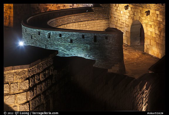 Hwaseomun gate fortifications from above,  Suwon Hwaseong Fortress. South Korea (color)