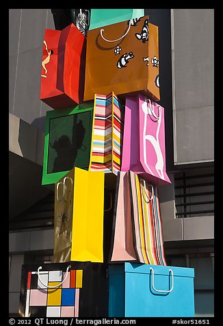 Shopping bags sculpture, Dongdaemun. Seoul, South Korea (color)