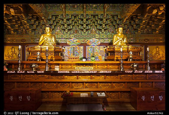 Interior of side hall, Haeinsa Temple. South Korea