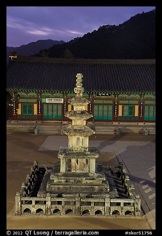 Stone pagoda at dusk, Haeinsa Temple. South Korea