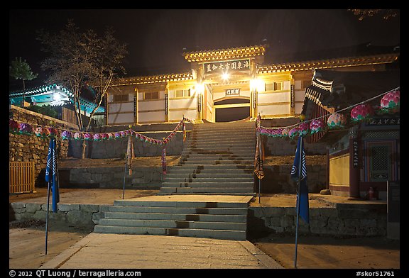 Main gate of Haein-sa Temple at night. South Korea