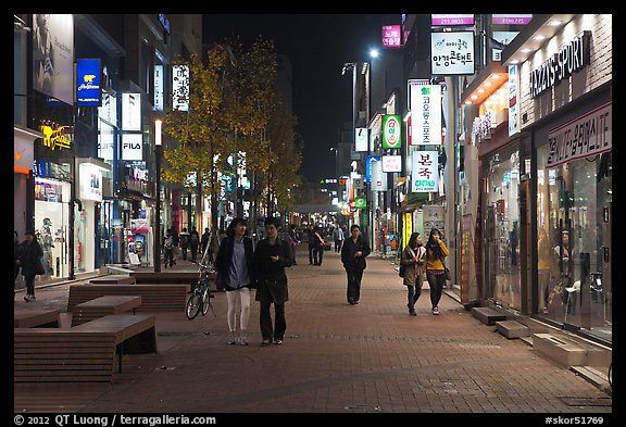 Main shopping street at night. Daegu, South Korea