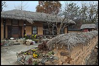 House and fence with straw roofing. Hahoe Folk Village, South Korea (color)