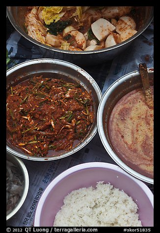 Dishes with kimchee ingredients. Gyeongju, South Korea (color)