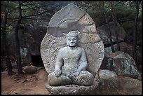 Seated stone Yeora buddha statue, Namsan Mountain. Gyeongju, South Korea