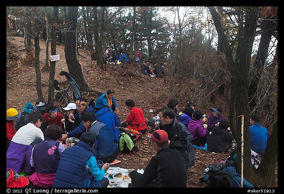 Summit lunch, Geumobong Peak, Mt Namsan. Gyeongju, South Korea