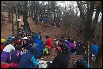 Summit lunch, Geumobong Peak, Mt Namsan. Gyeongju, South Korea (color)