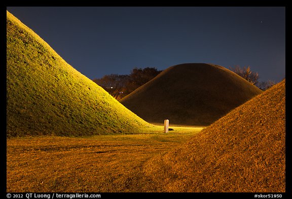 Burial mounds and tombs at night. Gyeongju, South Korea