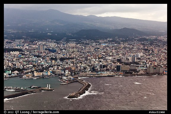 Aerial view of Jeju-Si. Jeju Island, South Korea