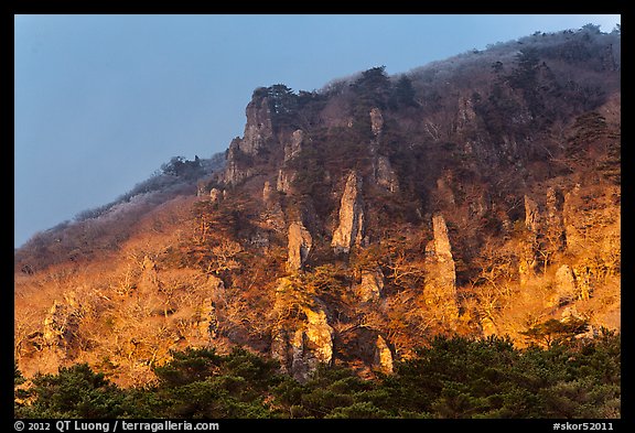 Last light on pinnacles. Jeju Island, South Korea