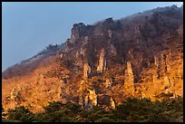 Last light on pinnacles. Jeju Island, South Korea ( color)
