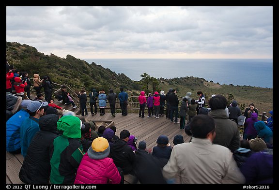 Viewers waiting for sunrise on Ilchulbong. Jeju Island, South Korea