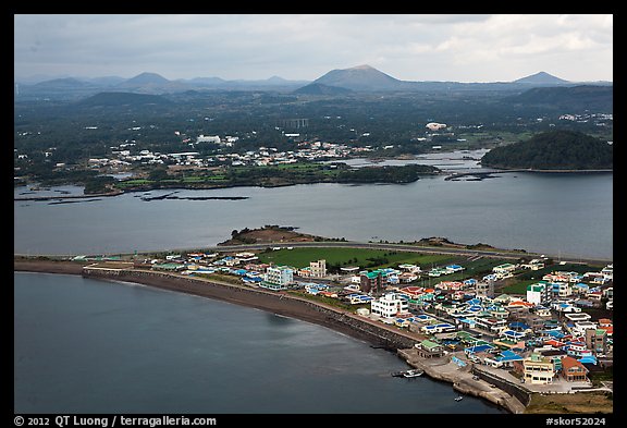 Seongsang Ilchulbong and volcanoes from above. Jeju Island, South Korea (color)