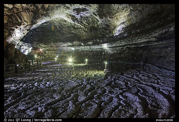 Floor with hardened lava flow in  Manjanggul cave. Jeju Island, South Korea