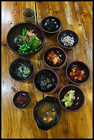 Meal with assorted kim-chi. Jeju Island, South Korea (color)
