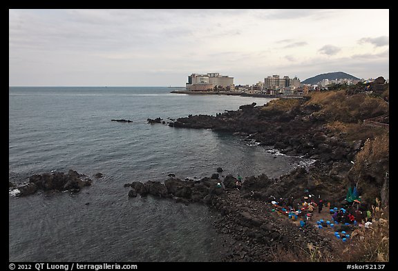Seashore and Yongduam Rock, Jeju-si. Jeju Island, South Korea