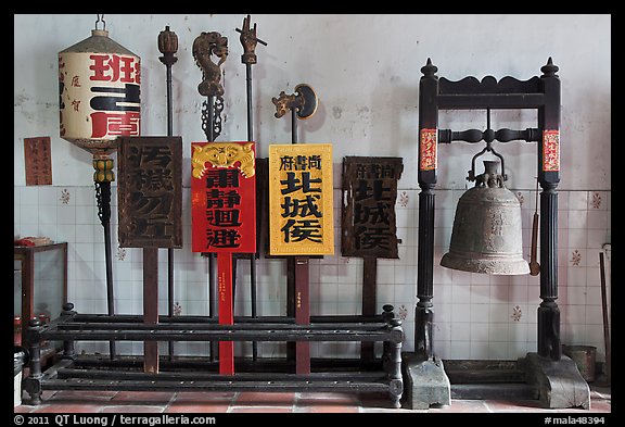 Bell and sicks, Loo Pun Hong temple. George Town, Penang, Malaysia (color)
