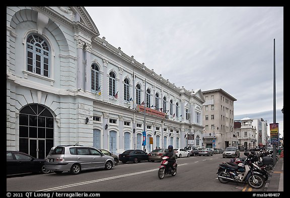 Colonial-style building and street. George Town, Penang, Malaysia