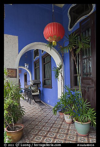 Blue exterior gallery, Cheong Fatt Tze Mansion. George Town, Penang, Malaysia (color)