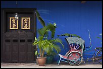Trishaw, plant and door, Cheong Fatt Tze Mansion. George Town, Penang, Malaysia (color)
